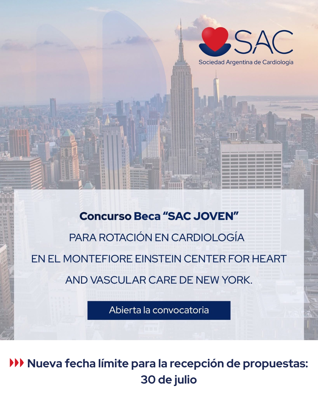 Beca “SAC Joven” para Rotación en Cardiología en el Montefiore Einstein Center for Heartand Vascular Care de New York. Nueva fecha límite para postularse